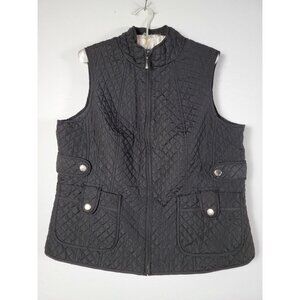 Women's Black Quilted Vest Full-Zip Pockets Lightweight Packable Outerwear